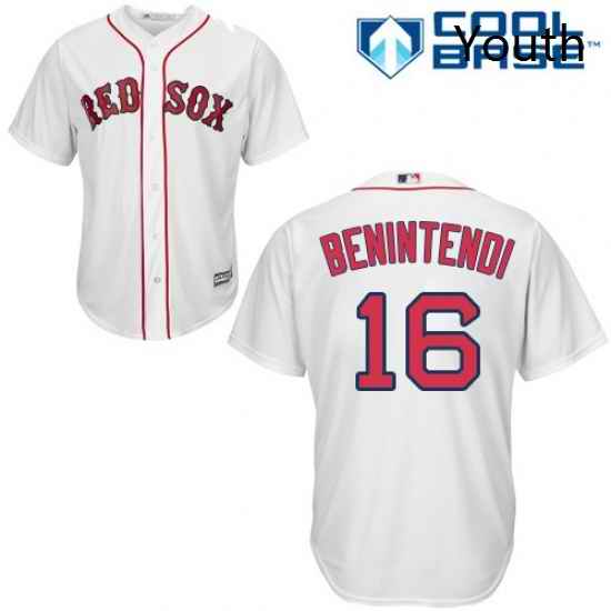 Youth Majestic Boston Red Sox 16 Andrew Benintendi Replica White Home Cool Base MLB Jersey